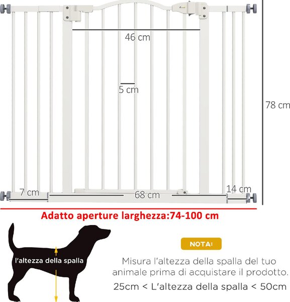 AllMyPets Cancellino per Cani Estensibile Senza Viti Regolabile da 74-100 cm Alto 78 cm in Metallo colore Bianco - 46R7WT