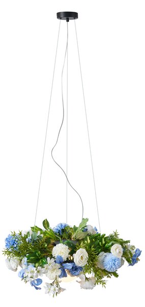 Lampada a sospensione bohémien nera con fiori colorati blu e bianco - Flower Power