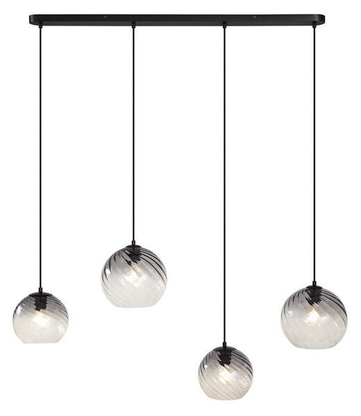 Lampada a sospensione Art Déco nera con vetro fumé rettangolare 4 luci - Bao