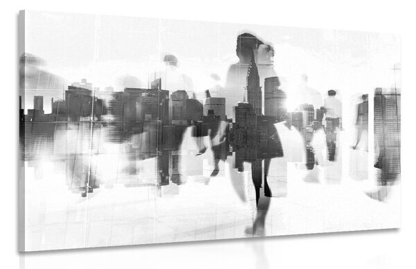 Quadro su tela – Silhouette di persone in metropoli in bianco e nero