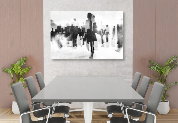 Quadro su tela – Silhouette di persone in metropoli in bianco e nero