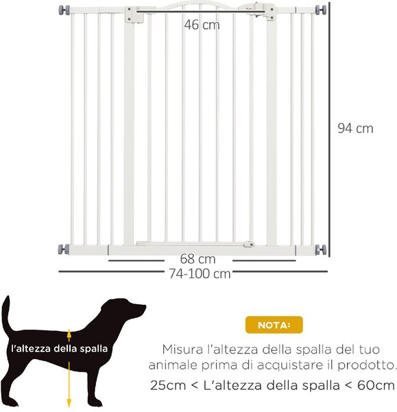 AllMyPets Cancellino per Cani Estensibile Senza Viti Regolabile da 74-100 cm in Metallo colore Bianco - 99T3WT