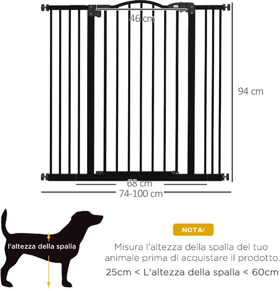 AllMyPets Cancellino per Cani Estensibile Senza Viti Regolabile da 74-100 cm in Metallo colore Nero - 99U3BK