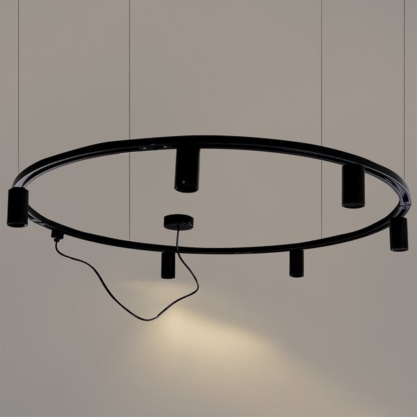 Sistema di illuminazione a binario sospeso moderno con 6 faretti neri monofase GU10 50 mm - Iconic Ruby Honey