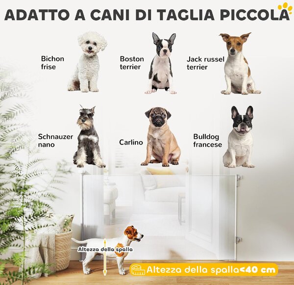 AllMyPets Cancellino per Cani Piccoli Estensibile 0-140x86.5 cm e Retrattile con Blocco Automatico colore Bianco - WTEF241