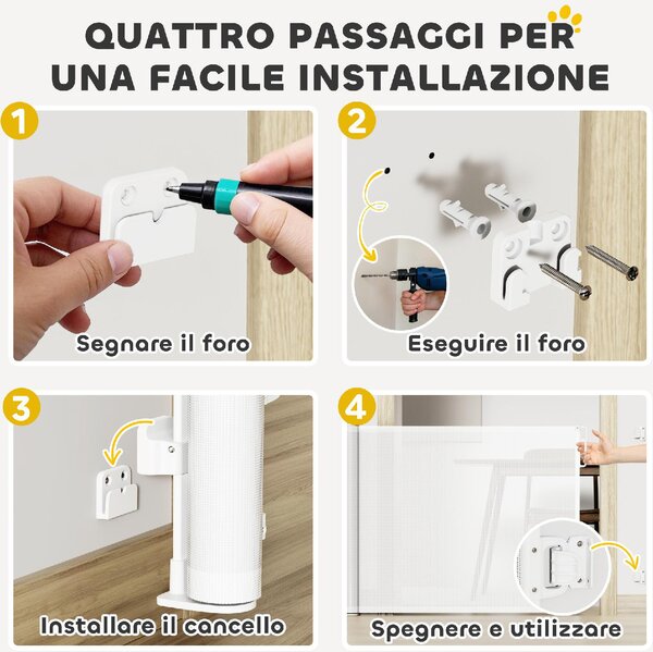 AllMyPets Cancellino per Cani Piccoli Estensibile 0-140x86.5 cm e Retrattile con Blocco Automatico colore Bianco - WTEF241