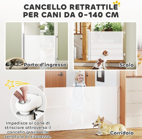 AllMyPets Cancellino per Cani Piccoli Estensibile 0-140x86.5 cm e Retrattile con Blocco Automatico colore Bianco - WTEF241