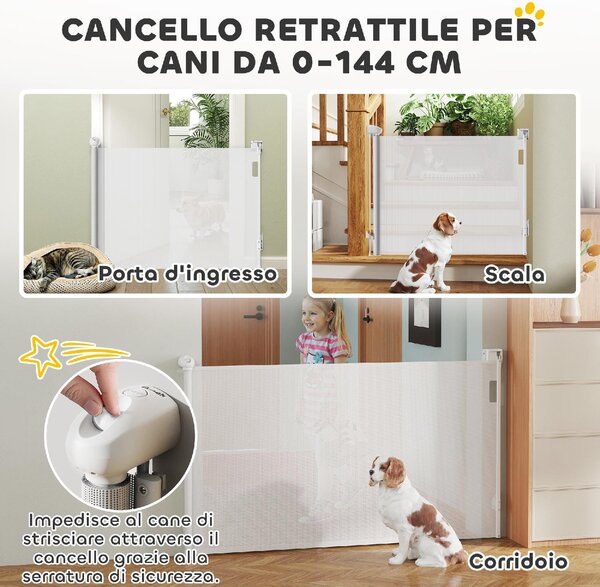 AllMyPets Cancellino per Cani Piccoli Estensibile 0-144 cm e Retrattile con Blocco Automatico colore Bianco - WTEF242