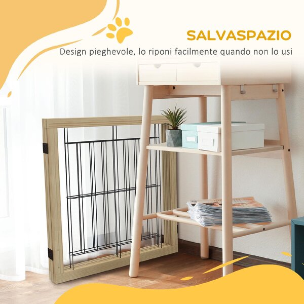 AllMyPets Cancellino per Cani Pieghevole con 3 Pannelli e Piedini Triangolari 210x70 cm colore Legno Naturale