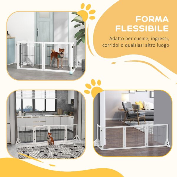 AllMyPets Cancellino per Cani Pieghevole con 4 Pannelli e Piedini Triangolari 280x70 cm colore Bianco