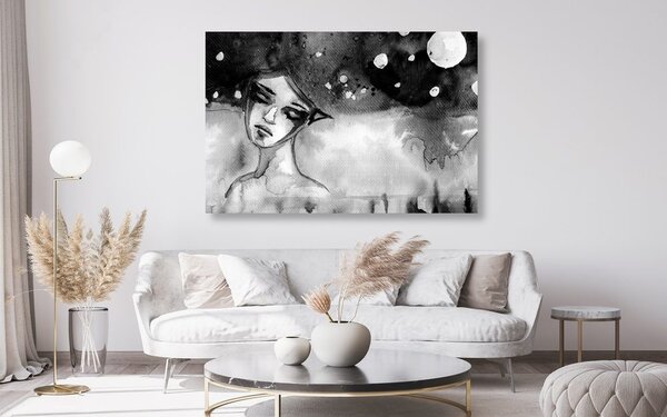 Quadro su tela – Fata lunare in bianco e nero