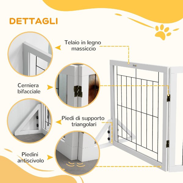 AllMyPets Cancellino per Cani Pieghevole con 4 Pannelli e Piedini Triangolari 280x70 cm colore Bianco