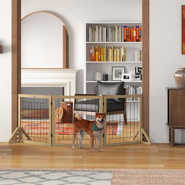 AllMyPets Cancellino per Cani Pieghevole con 3 Pannelli e Piedini Triangolari 210x70 cm colore Legno Naturale