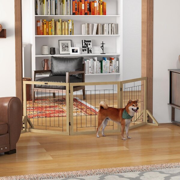 AllMyPets Cancellino per Cani Pieghevole con 3 Pannelli e Piedini Triangolari 210x70 cm colore Legno Naturale