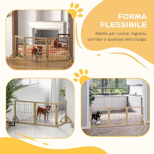 AllMyPets Cancellino per Cani Pieghevole con 3 Pannelli e Piedini Triangolari 210x70 cm colore Legno Naturale