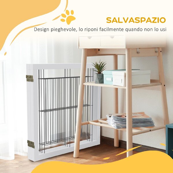 AllMyPets Cancellino per Cani Pieghevole con 4 Pannelli e Piedini Triangolari 280x70 cm colore Bianco