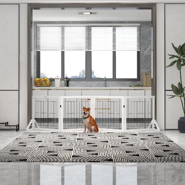AllMyPets Cancellino per Cani Pieghevole con 4 Pannelli e Piedini Triangolari 280x70 cm colore Bianco