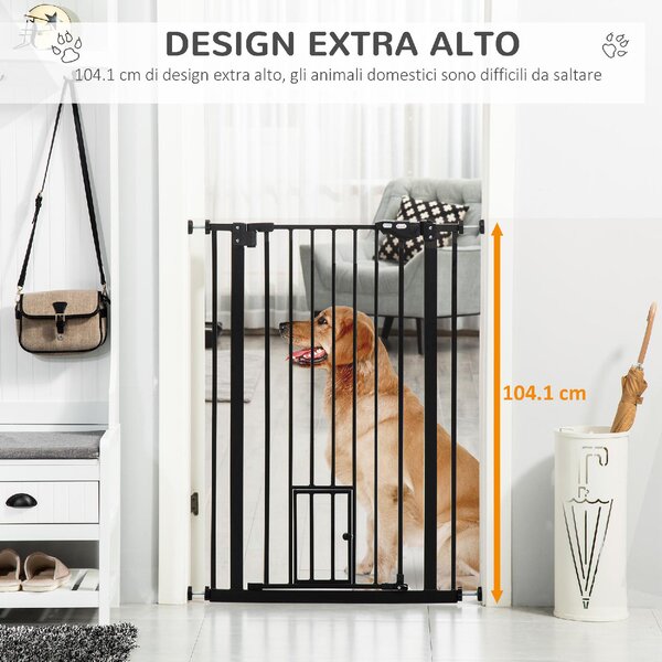 AllMyPets Cancellino per Cani Regolabile Alto con Porta Piccola e Chiusura Automatica 74-80x104 cm colore Nero - 24A481F