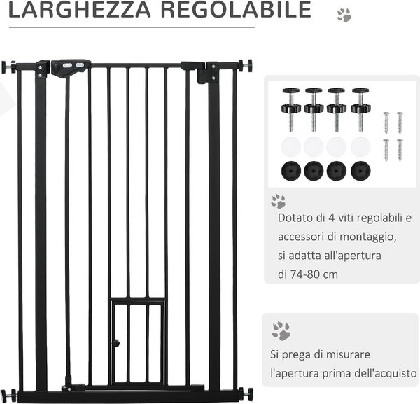 AllMyPets Cancellino per Cani Regolabile Alto con Porta Piccola e Chiusura Automatica 74-80x104 cm colore Nero - 24A481F