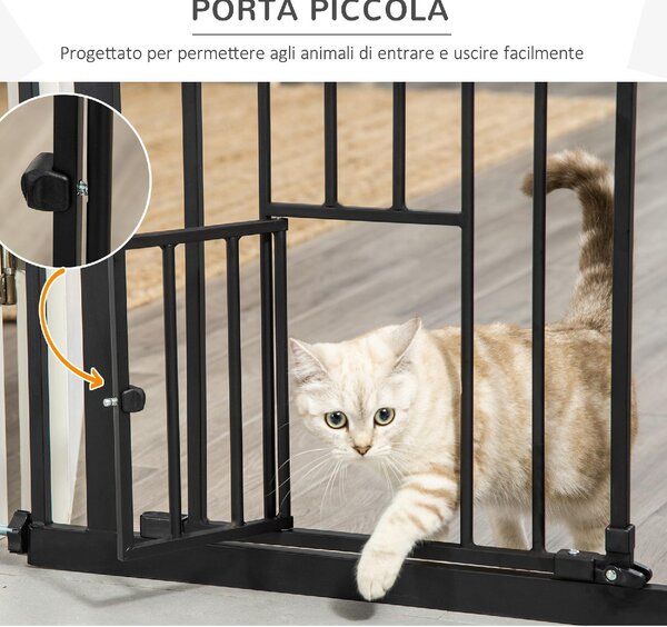 AllMyPets Cancellino per Cani Regolabile Alto con Porta Piccola e Chiusura Automatica 74-80x104 cm colore Nero - 24A481F