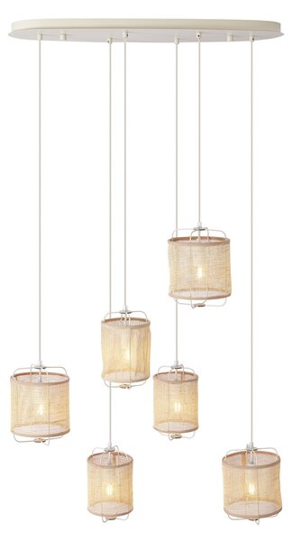 Lampada a sospensione Japandi beige con paralumi in tessuto 6 luci - Yente