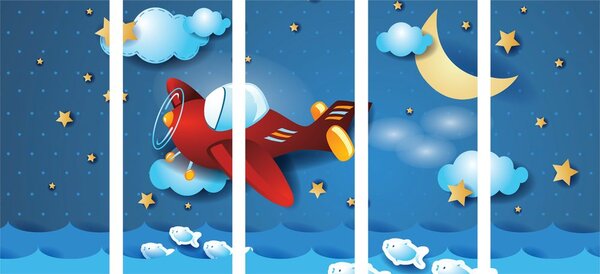 Quadri 5 pezzi – Volo in aereo