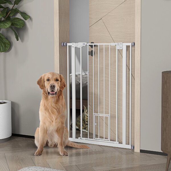 AllMyPets Cancellino per Cani Regolabile Alto con Porta Piccola e Chiusura Automatica 74-80x104cm colore Bianco - K589WT