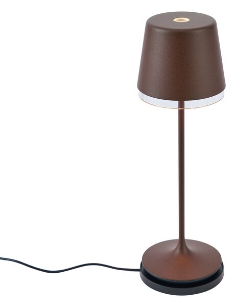 Lampada da tavolo marrone ruggine con LED IP65 ricaricabile con stazione di ricarica - Bass
