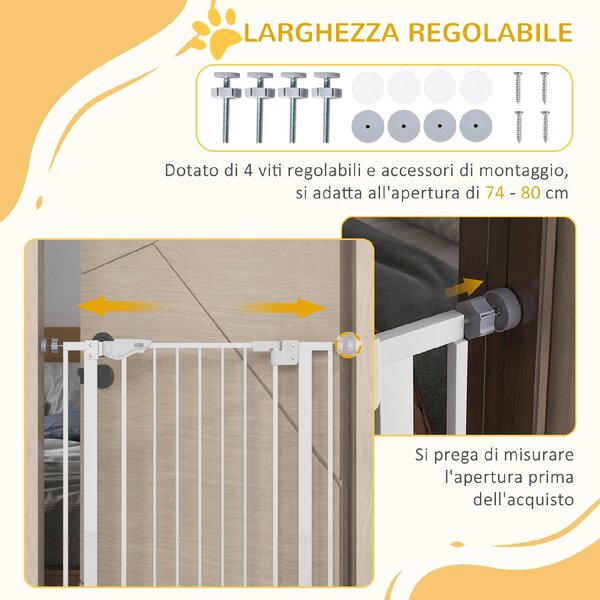 AllMyPets Cancellino per Cani Regolabile Alto con Porta Piccola e Chiusura Automatica 74-80x104cm colore Bianco - K589WT
