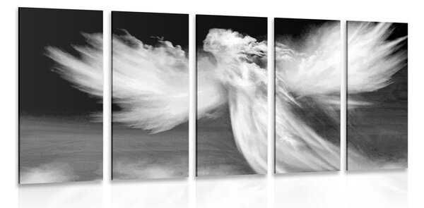 Quadri 5 pezzi – Figura d'angelo tra le nuvole in bianco e nero