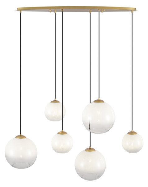 Lampada a sospensione Hotel Chic ottone con vetro bianco rettangolare 6 luci - Misty