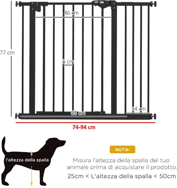 AllMyPets Cancellino per Cani Regolabile con Chiusura Automatica in Acciaio e Plastica 74-100x77 cm colore Nero - BKEF243