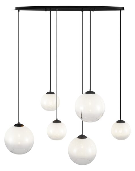 Lampada a sospensione moderna nera con vetro bianco rettangolare a 6 luci - Misty