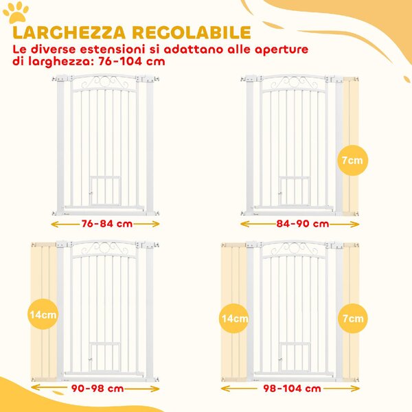 AllMyPets Cancellino per Cani Regolabile con Estensioni e Porta per Gatti 76-104x106 cm colore Bianco - 2WTJ518