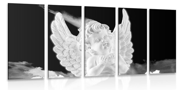 Quadri 5 pezzi – Angelo attento in bianco e nero nel cielo