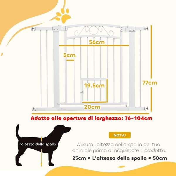 AllMyPets Cancellino per Cani Regolabile con Estensioni Porta per Gatti e Apertura a Una Mano 76-104x77cm colore Bianco - 380WTS405