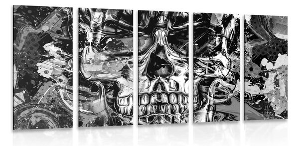 Quadri 5 pezzi – Teschio artistico in bianco e nero
