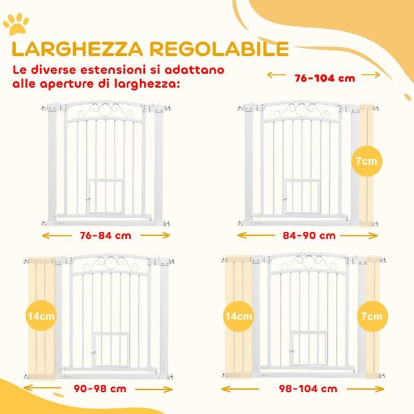AllMyPets Cancellino per Cani Regolabile con Estensioni Porta per Gatti e Apertura a Una Mano 76-104x77cm colore Bianco - 380WTS405