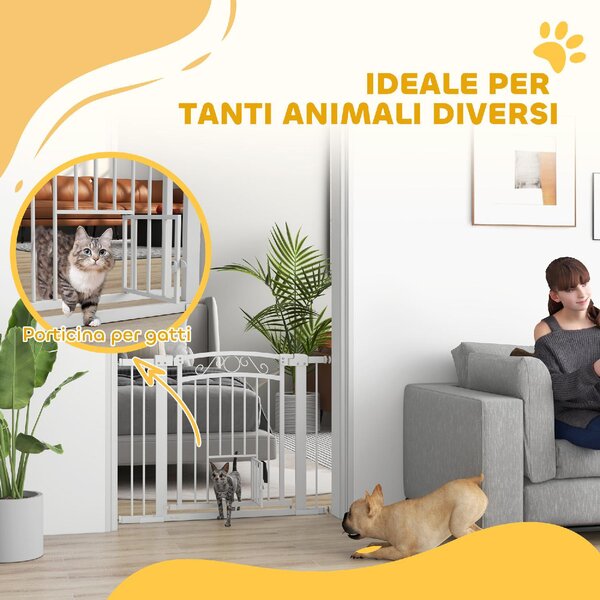 AllMyPets Cancellino per Cani Regolabile con Estensioni Porta per Gatti e Apertura a Una Mano 76-104x77cm colore Bianco - 380WTS405