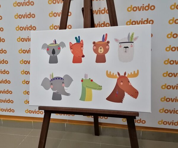 Quadro su tela – Pieno di animali con piume indiane