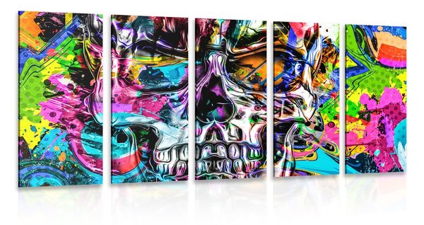 Quadri 5 pezzi – Teschio artistico colorato