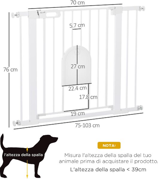 AllMyPets Cancellino per Cani Regolabile con Porta Piccola e Chiusura Automatica 75-103x76 cm colore Bianco - WTA482F