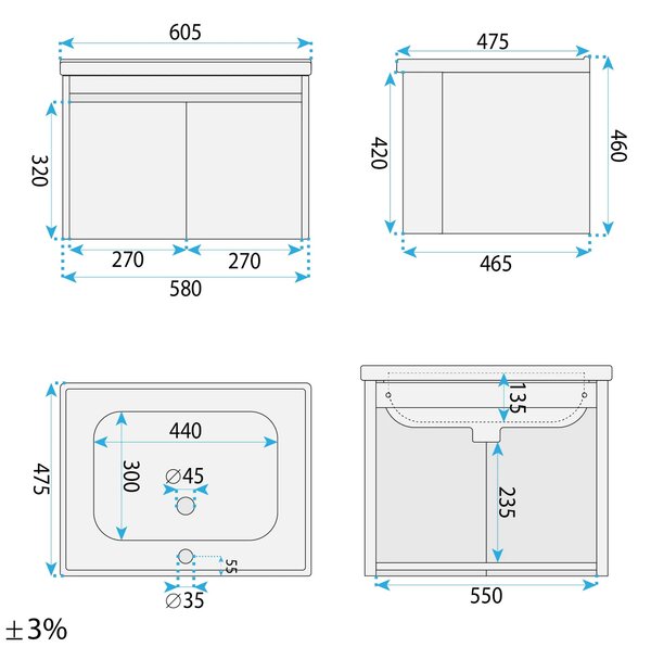 Set di mobili da bagno con lavabo DB68-60 60CM