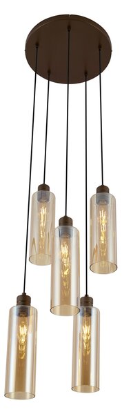 Lampada a sospensione Hotel Chic bronzo scuro con vetro ambrato 5 luci - Stavelot