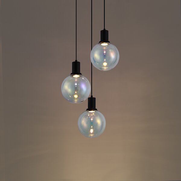 Lampada a sospensione di design nera con vetro arcobaleno rotonda a 3 luci - Mallon