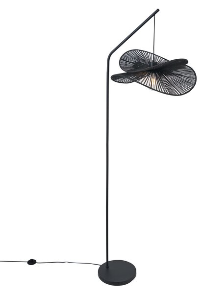 Lampada da terra Art Déco nera con paralume nero - Nest