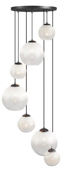 Lampada a sospensione moderna nera con vetro bianco rotondo a 7 luci - Misty
