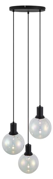 Lampada a sospensione di design nera con vetro arcobaleno rotonda a 3 luci - Mallon