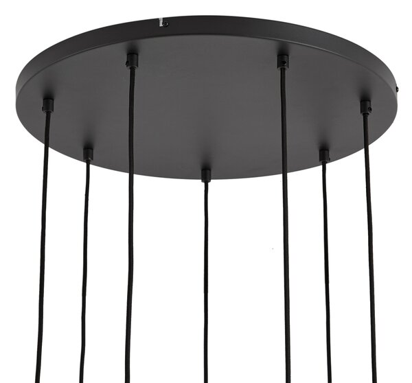 Lampada a sospensione moderna nera con vetro bianco rotondo a 7 luci - Misty