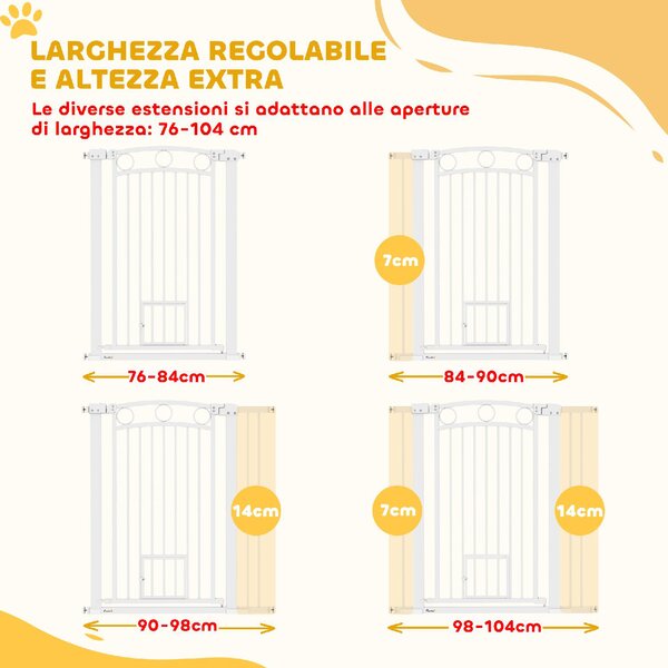 AllMyPets Cancellino per Cani Regolabile da 76-104 cm Cancelletto Alto 106 cm con 2 Estensioni colore Bianco - 2WTJ519